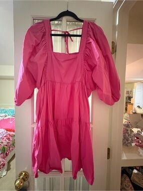 a new day Puff Sleeve Tiered Mini Dress - Hot Pink